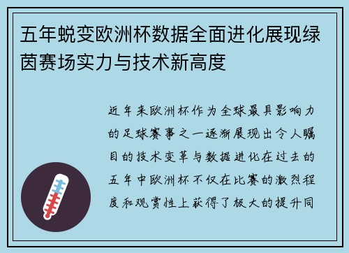五年蜕变欧洲杯数据全面进化展现绿茵赛场实力与技术新高度
